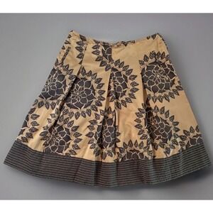 Talbots Collection Women's 10 Pleated Floral Midi Skirt Silk Cotton Tan Gray